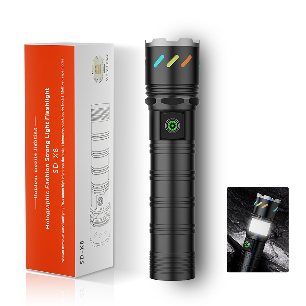Linterna de luz de emergencia multifuncional transfronteriza al aire libre portátil de larga duración pistola láser antorcha láser blanca