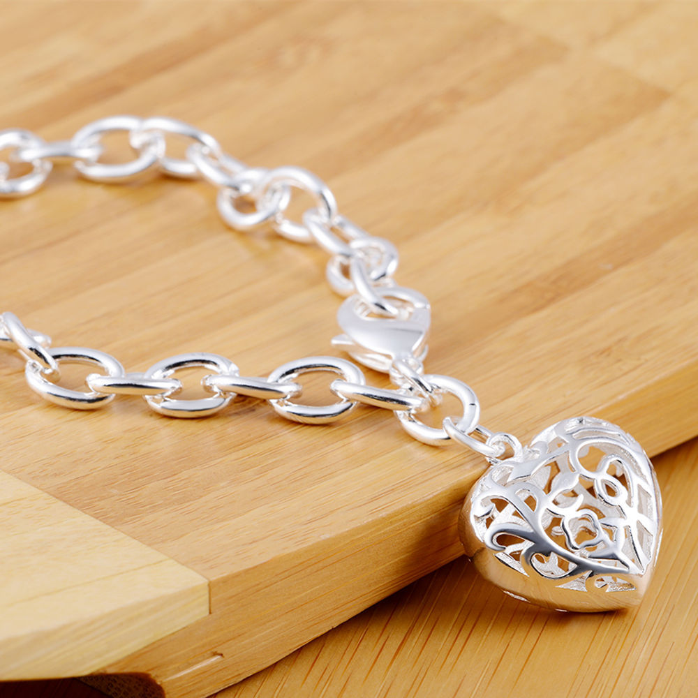Silver Plated 3d Heart Bangle Elegant European Style Bracelet_voghion.com