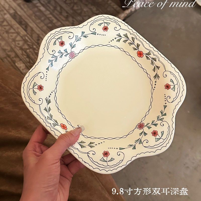 日照柔薇法式复古哑光陶瓷碗碟套装家用早餐碗沙拉碗甜品盘面碗|undefined