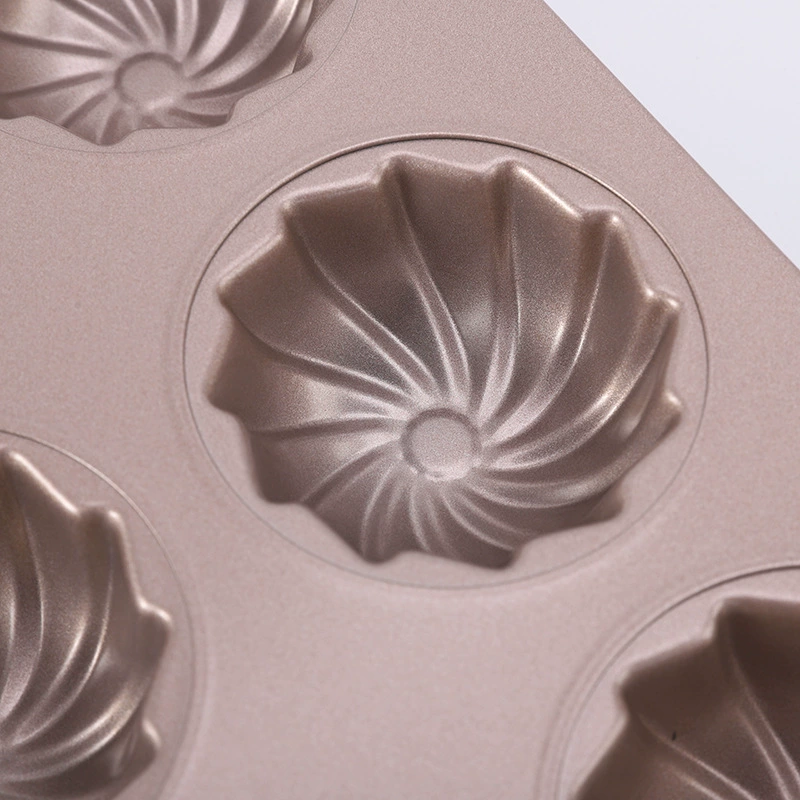 Baking molds Six -even thread without sticking baking tray home cake mold gold -colored carbon steel mold