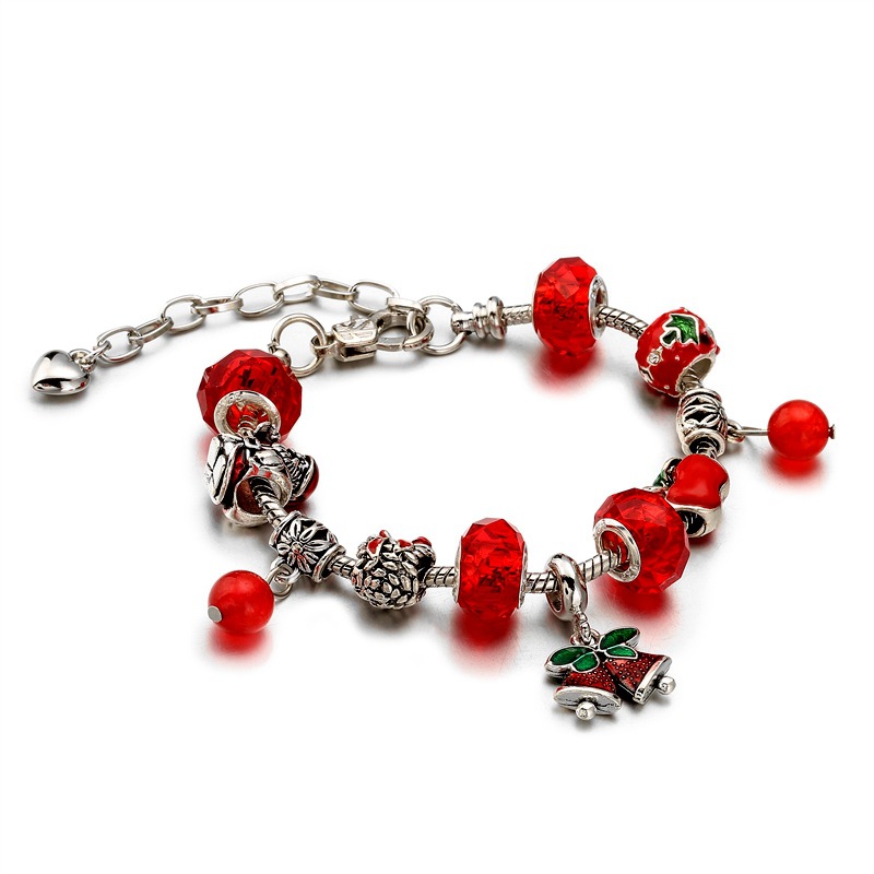 Europa y América DIY con cuentas de hueso de serpiente cadena cuentas de vidrio muñeco de nieve pulsera de árbol de Navidad campana de Navidad de regalo pulsera de Navidad