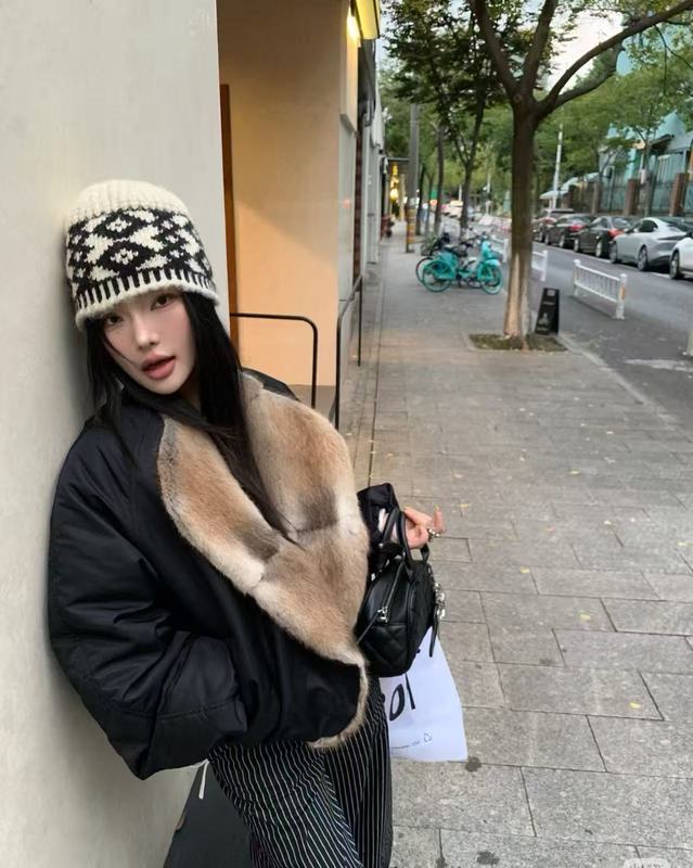 秋冬新款圆领大翻领短款青根貂皮毛领派克羽绒服女休闲时尚派克服|undefined