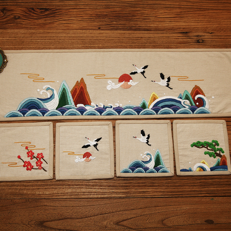 Ug73 Tea Mat Embroider Handmade DIY Material Package New Tea Mat Lu Embroider Fabric Boredom Relief Embroider First Dyed Cloth Tea Ceremony