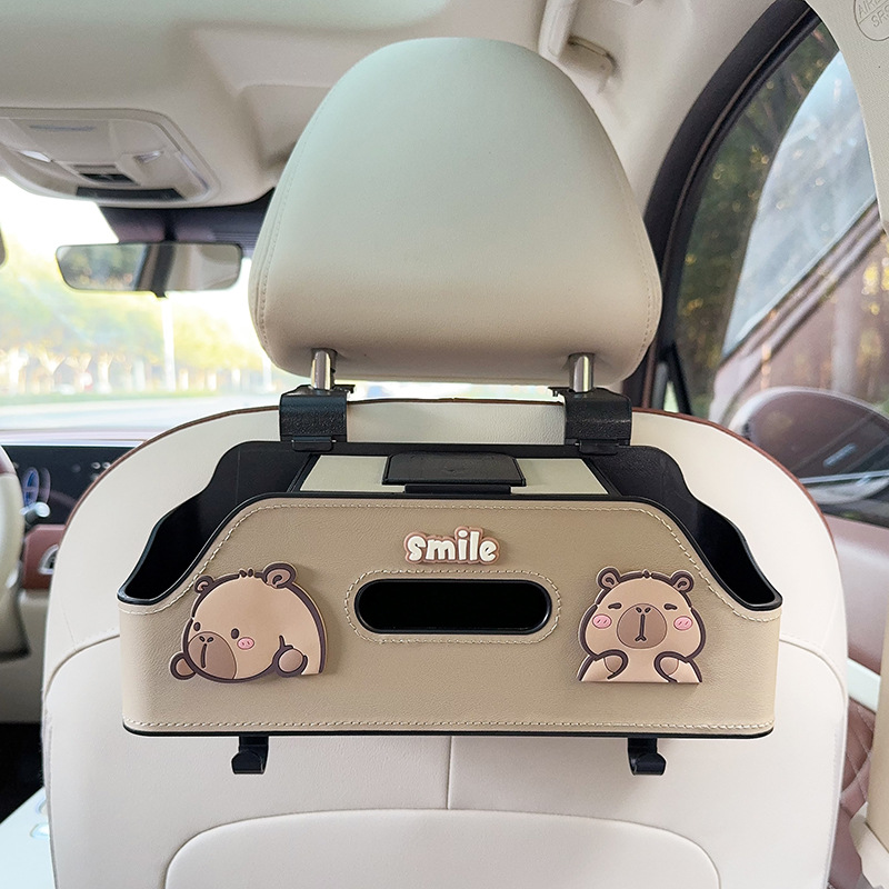 Bag: Qìchē Car storage bag/box - beige-capybara-multi-function-seat-back-storage-box
