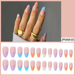 Cross-border direct supply French wear-on nail rainbow nail color blending false nails wholesale press-on nails