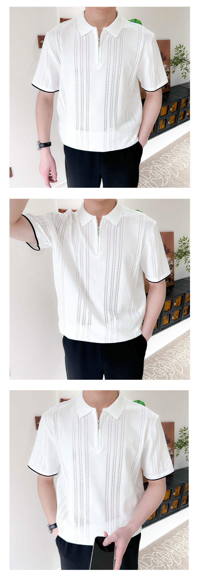 Polo homme manches courtes avec fermeture éclair maille casual_voghion.com