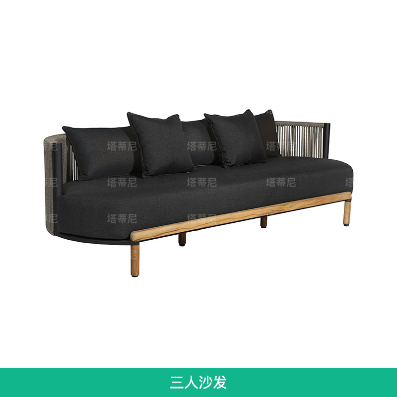 Sofá de madera maciza para exteriores, muebles impermeables y resistentes al sol para jardín o patio, conjunto de sofás de ratán para ocio en villas.