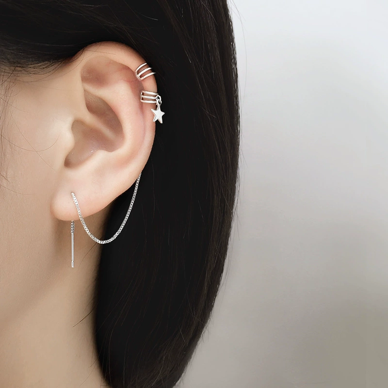 Geometric long ear clips, asymmetrical earrings, punk style