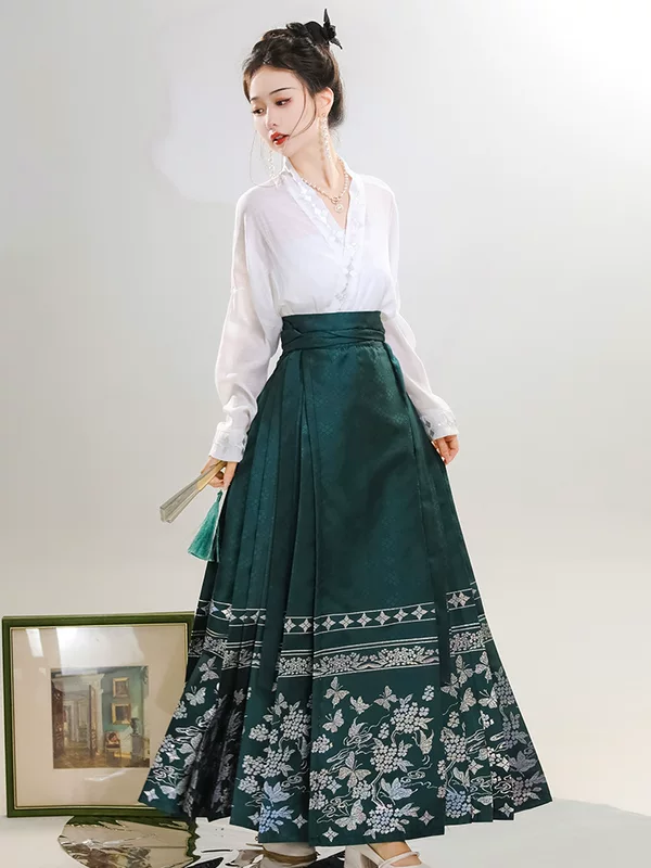 Skirt, genuine set, red Hanfu