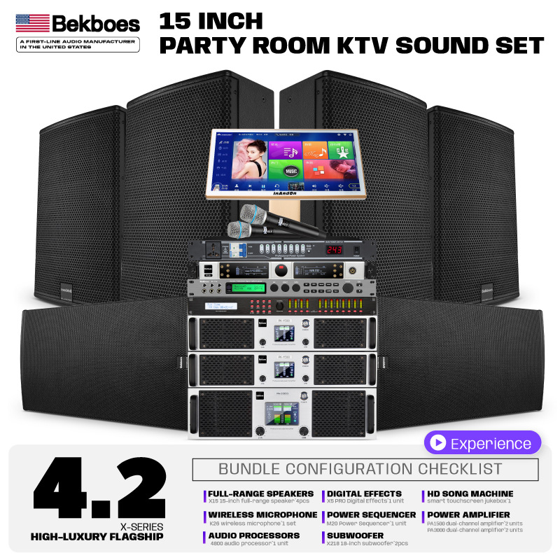 Single 15inch 12inch Professional Stage Bar Ktv Audio Conference Performance Full-Range Speaker Set Karaoke Machine Complete Set