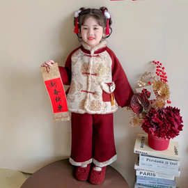 女童汉服套装冬装儿童中国风夹棉保暖加厚宝宝唐装礼服新年拜年服