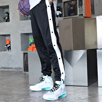 批发美式全开扣束脚排扣侧排篮球裤男纽扣运动休闲裤长裤宽松训练|ms