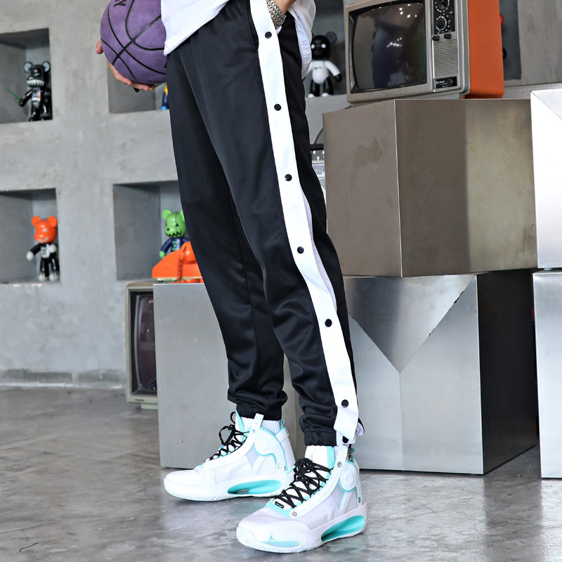 批发美式全开扣束脚排扣侧排篮球裤男纽扣运动休闲裤长裤宽松训练|ms