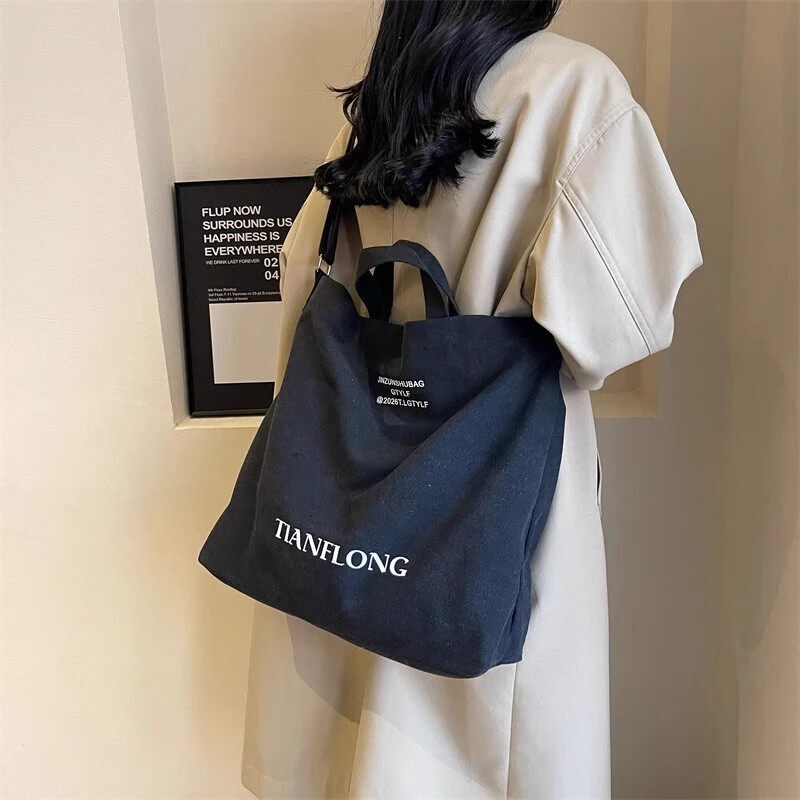 Casual Large-Capacity Canvas Tote Bag for Women 2026 New Fashion Style Portable Shopping Bag for Commuting