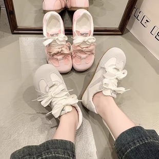 Bow Puff White Shoes for Women Niche Original Design 2025 New Sneakers Popular Chic Lightweight Moral Training Shoes