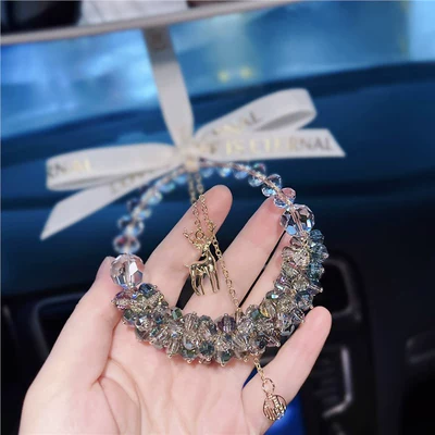Xiaohongshu-style green light car pendant, safe journey car crystal ornament, rearview mirror interior hanging decoration for men and women