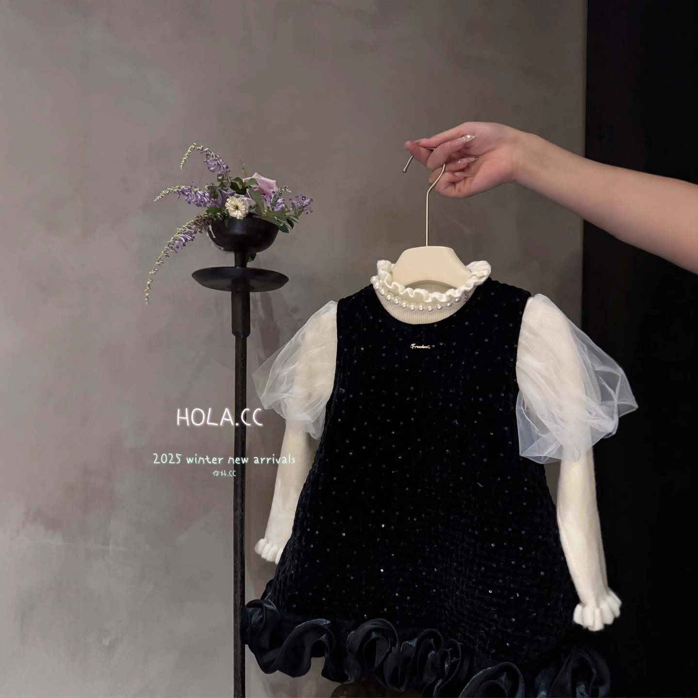 HOLA.CC女童背心连衣裙2025秋冬时尚百搭外穿裙子儿童连衣裙6645