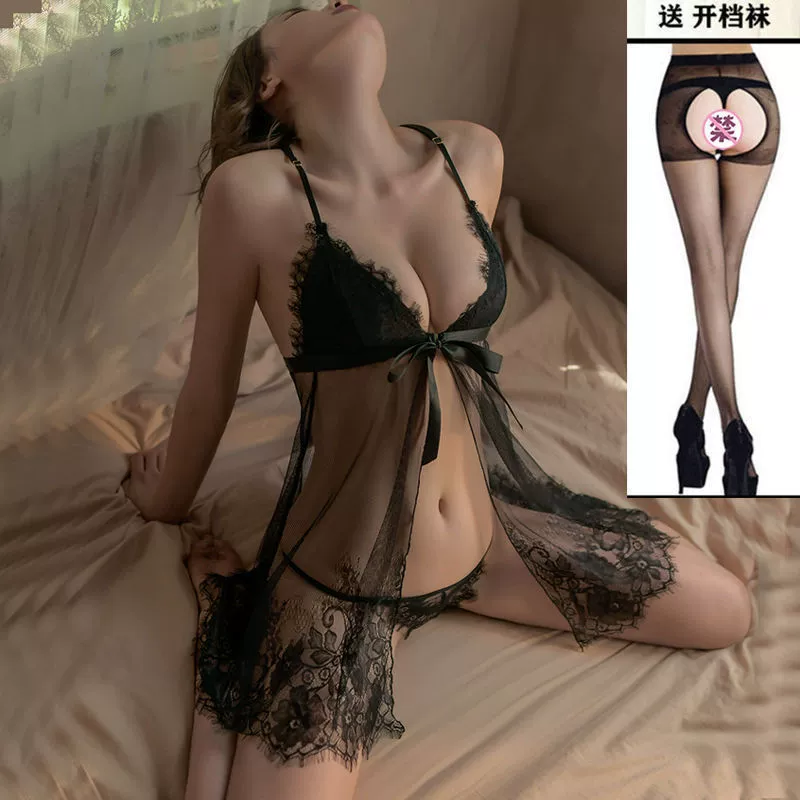 Нижнее белье, пижама sexy кружевная юбка, большой размер, обтягивающий фасон, утягивающий эффект, черный или белый
