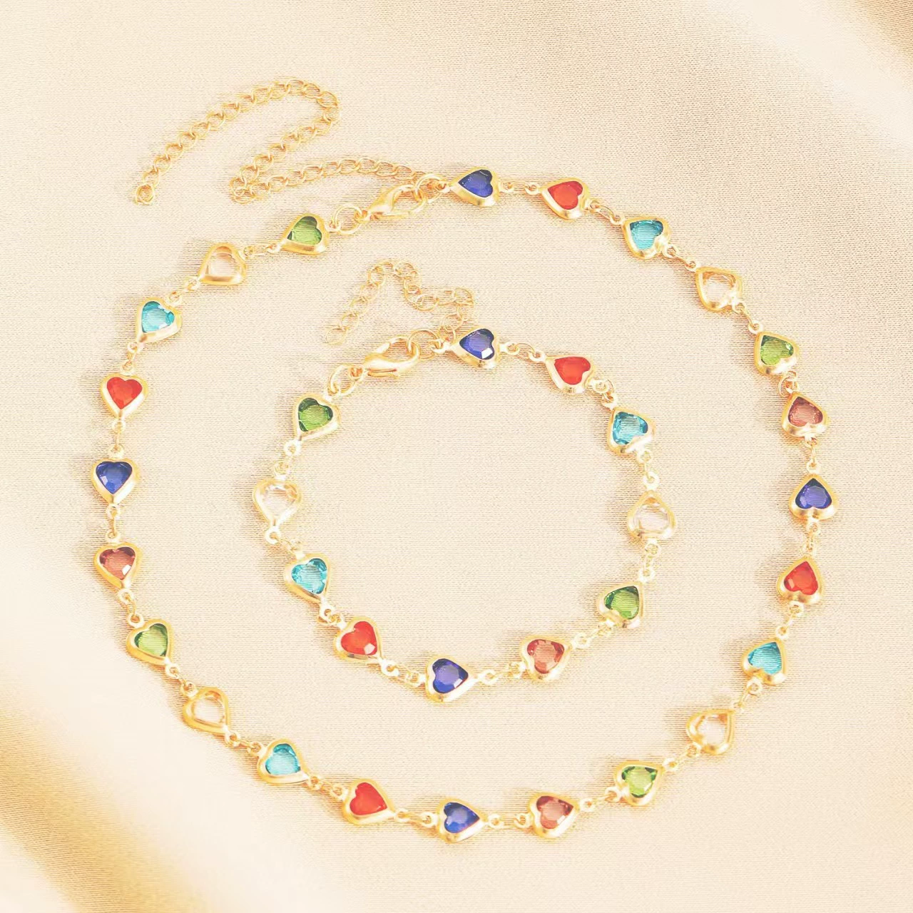 Европейский и американский трансграничный цвет любви циркон браслет ожерелье личность сплав сердца допамин ручная сетка красный браслет