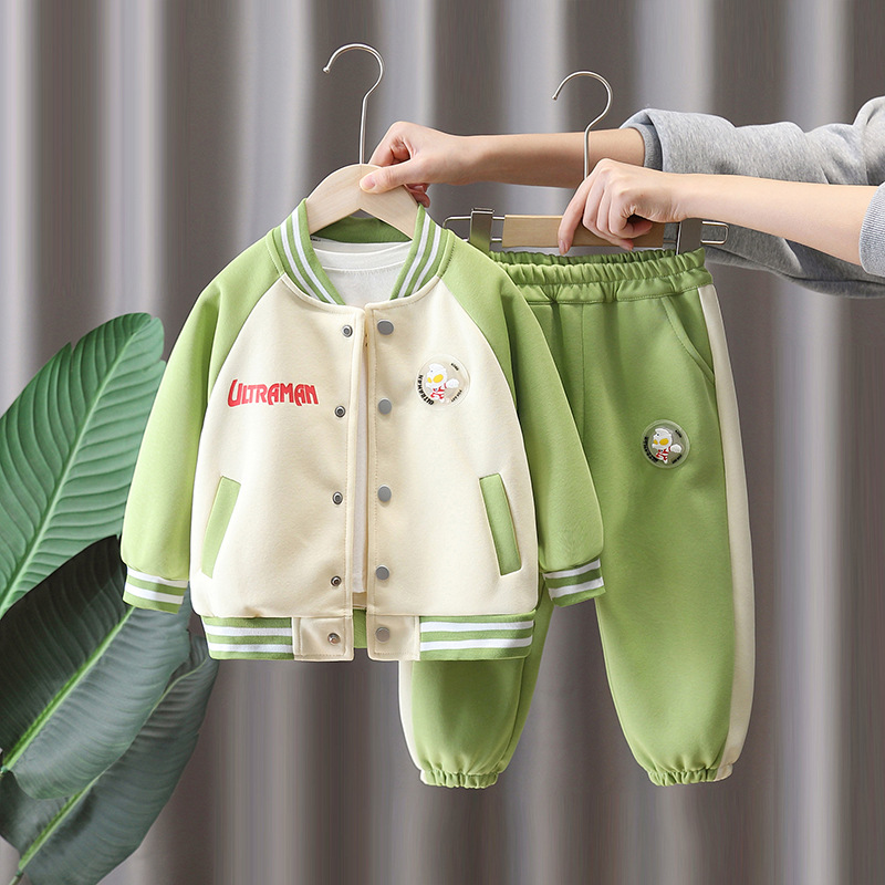 7782 ropa para niños, traje de primavera para niños, traje de béisbol a juego para niños de estilo occidental, traje de dos piezas de marca de moda casual de primavera y otoño
