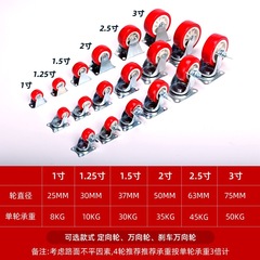 メーカー直販1.25インチ万能キャスター1インチ1.5インチ2インチ3静音家具ホイールベルトブレーキ耐摩耗ローラー
