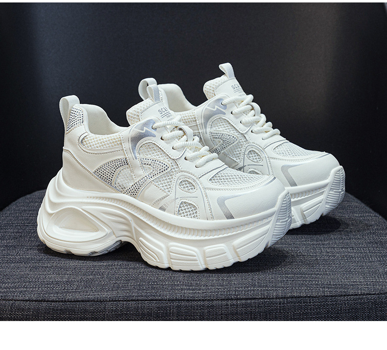 Giày sneaker dad đế dày nữ lưới thoáng khí tăng chiều cao đính đá — M2833 màu be, M2833 màu bạc chi tiết 24