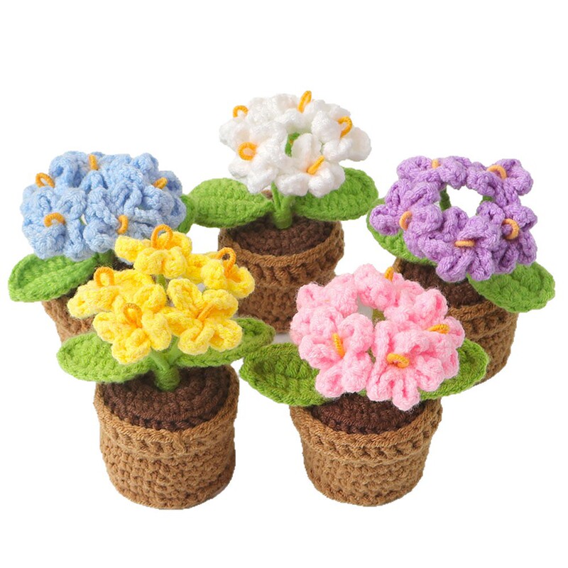 完成品クロスボーダー手作りウールかぎ針編み忘れなしひまわり模擬花鉢植えクリエイティブデスクトップ装飾品車の装飾造花|undefined