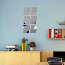 跨境热销亚克力墙贴镜面波浪形背景墙客厅装饰自贴镜片厂家货源