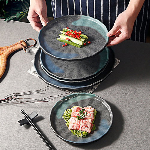 Japanese round straight-edge steak flat plate hotel restaurant commercial melamine tableware high-value western food plate