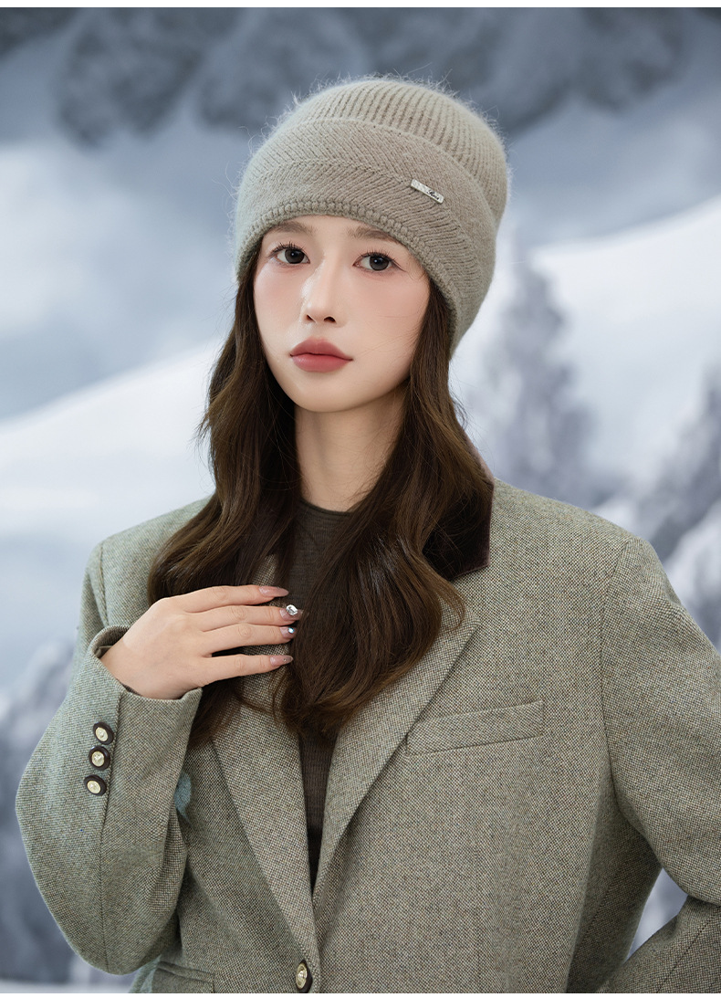 Japanse stijl voor vrouwen, herfst en winter, veelzijdige, dikke, warme, koudebestendige gebreide muts, afslankend voor het gezicht en de oren_voghion.com
