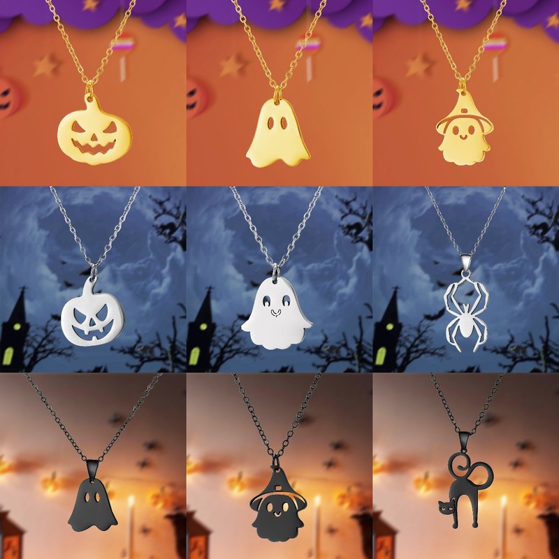 メーカー直売の新型ハロウィンアクセサリーの幽霊のネックレスのファッションはステンレスのカボチャのクモのネックレスの卸売りになります。|undefined