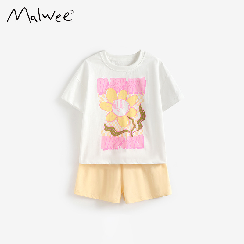 Trajes de niñas malwee transfronterizos, ropa de verano, nueva camiseta de cuello redondo para niñas lindas, juegos de dos piezas para niños europeos y estadounidenses