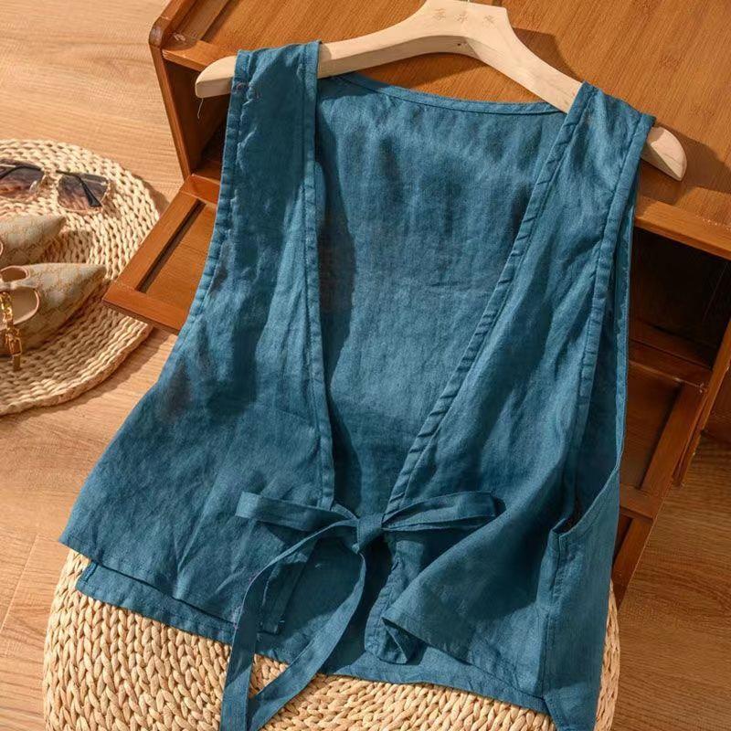 Summer New Arrival Linen Vest Artistic Vintage Cotton and Linen Vest Vest Outer Top Women's Loose Design Sense Niche