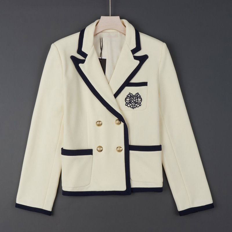 2026 Contrast Color Pocket Embroidered Stretch Short Blazer 267-22