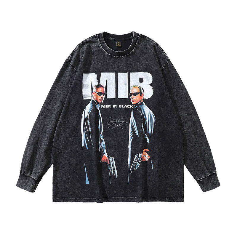 TKPA美式高街古着水洗長袖T恤男女嘻哈街頭潮牌做舊百搭打底上衣