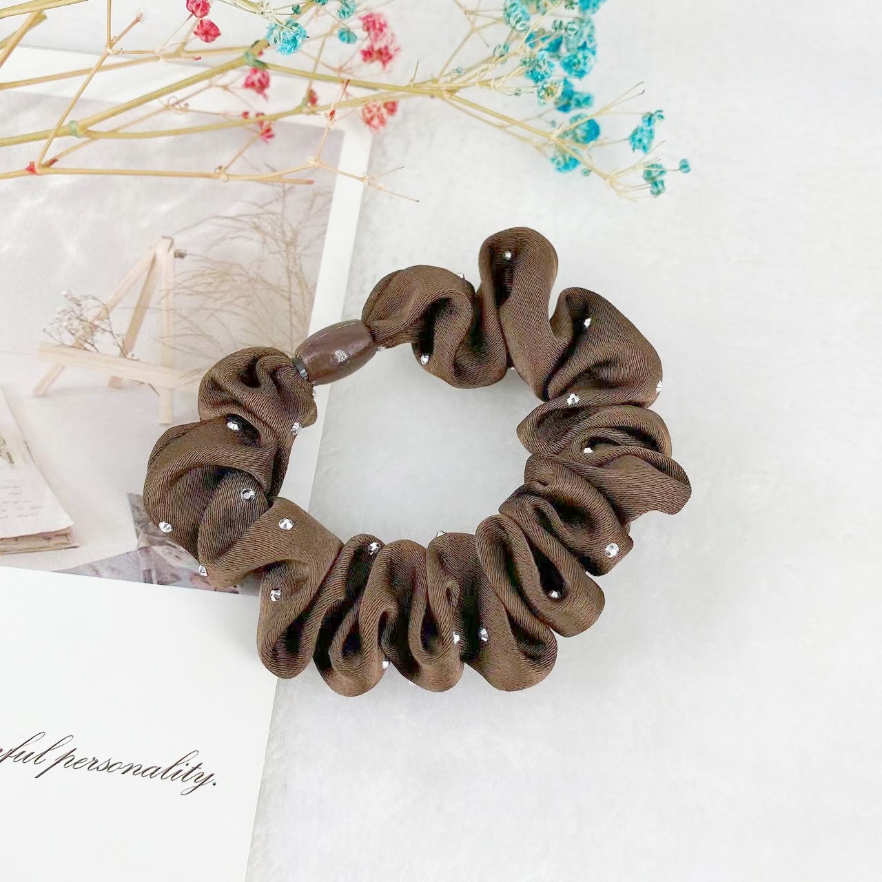 브라이트 다이아몬드 패브릭 머리끈 다크 커피)