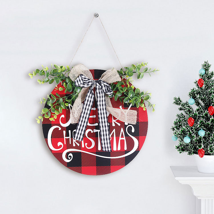 Nueva Navidad pieza colgante de madera Navidad pared ventana decoración colgante arco redondo puerta placa adornos