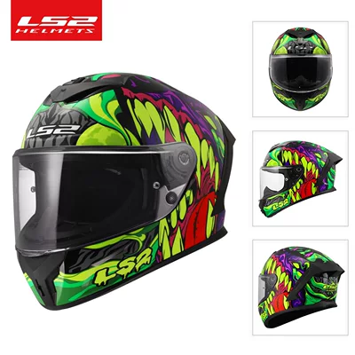 Ls2 Motorcycle Helmet Full-Face Helmet with Large Tail Wing for Men and Women, Anti-Fog Racing Helmet, Suitable for All Seasons, Summer Model Ff820 (Motorcycle Safety Supplies) - blackbright-luminous-l