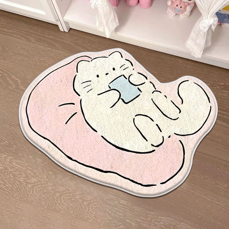 漫画の子猫の特殊な形のフロアマット、家の玄関ホールの汚れにくいドアマット、リビングルームのソファ、お手入れが簡単な装飾フットマット|undefined