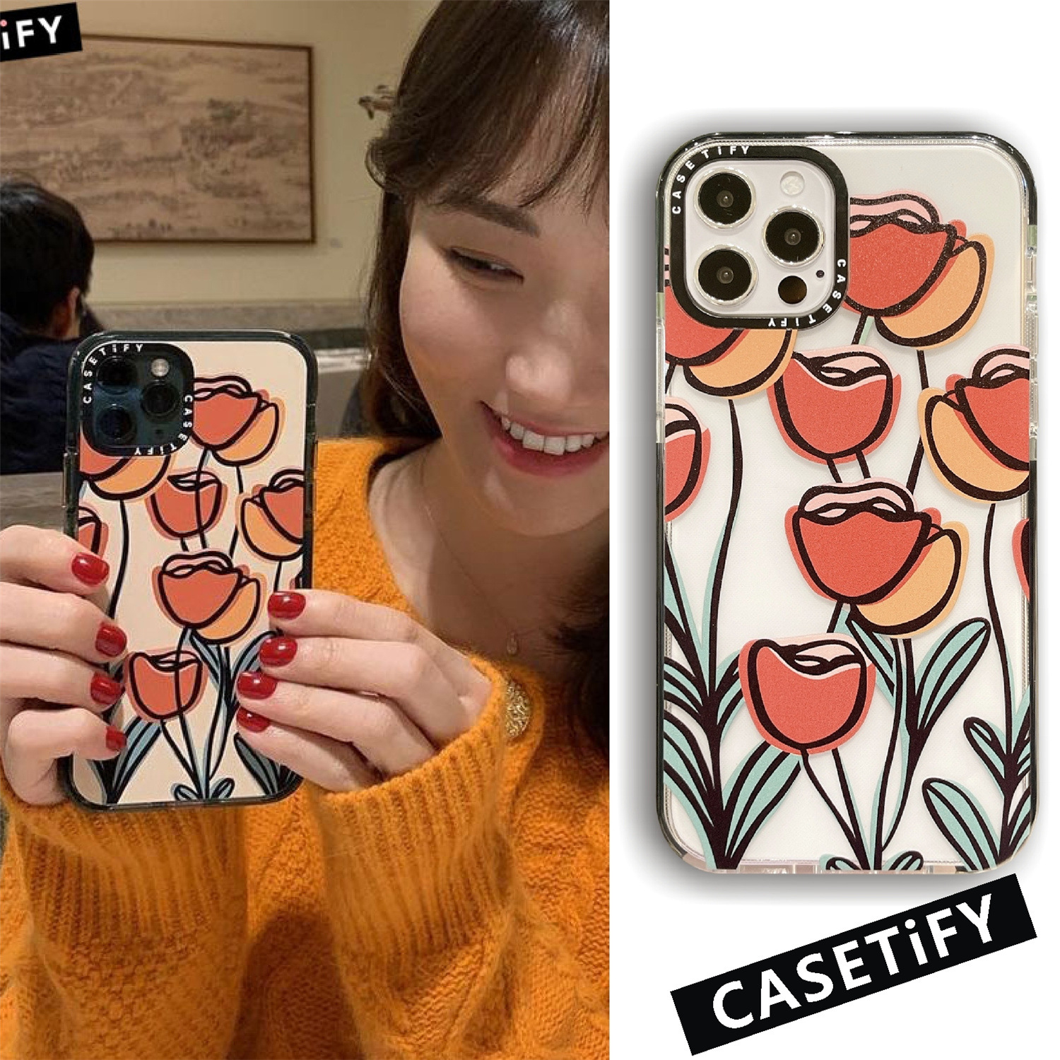 简约郁金香透明苹果11手机壳适用iPhone12 Promax全包双色硅胶套|ms