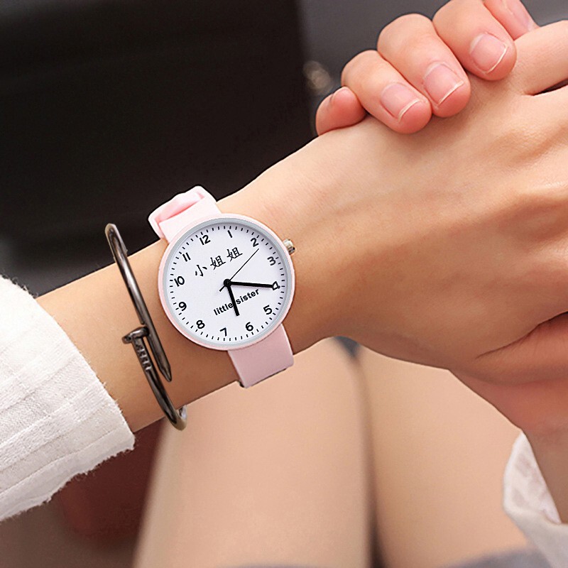Children's Time Quartz Text Retro Simple White Female Student Couple Men's Cute Candy Color Silicone Watch
