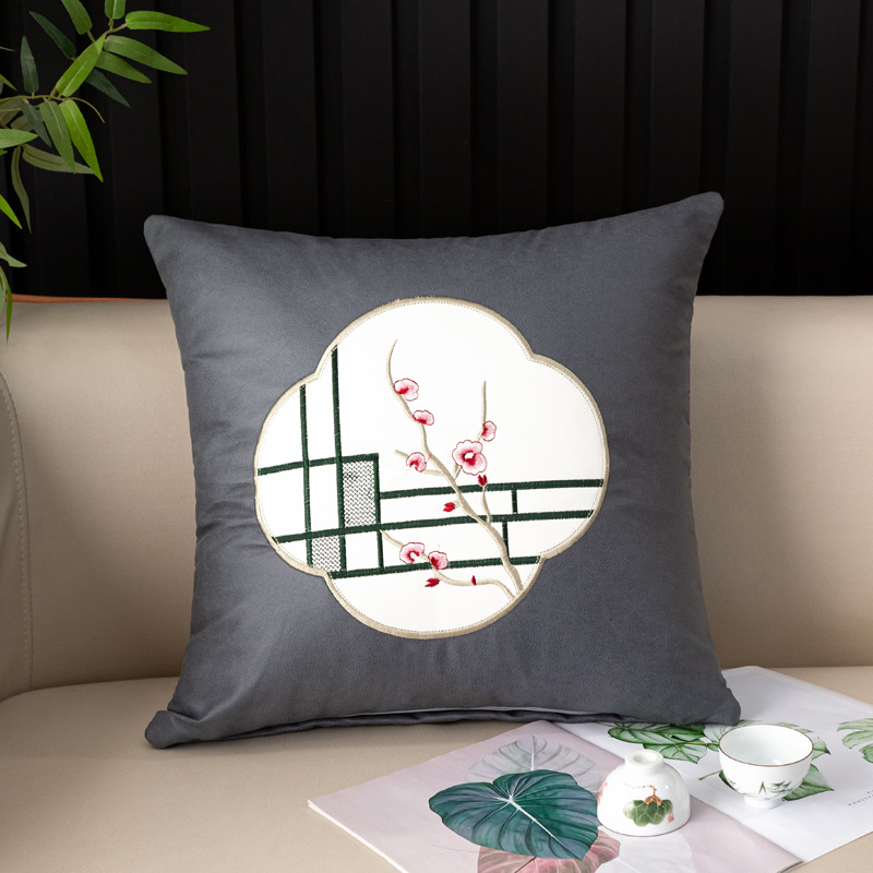 Technology cloth skin embroidery plum pillow pillow set home with decorative living room sofa waterproof cushion office chair waist pillow 7