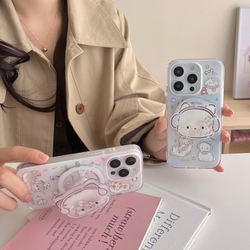 Funda de teléfono con diseño de gato de dibujos animados estilo coreano, compatible con Apple 17 Pro Max, magnética, 16 Pro, personalizada, para mujeres, 15/14.