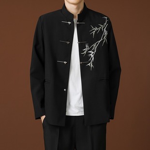New Chinese Style Summer Thin Bamboo Embroidery Suit Set Fashionable Versatile Handsome Men's Suit for Commuting Groom Engagement Men