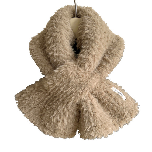 South Korea's Dongdaemun Lazy Cross Plush Scarf Women's Winter Korean Version Versatile Furry Neck Protector Warm Scarf