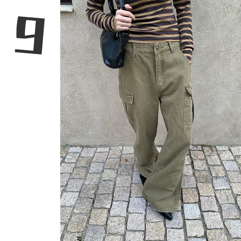 [9Hour] American Workwear Bootcut Jeans for Women 2025 Autumn and Winter Textured Casual Pants for Women Cx2747