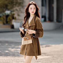 高级感复古美拉德棕色鹿皮绒皮衣外套女秋中长款美式休闲夹克风衣