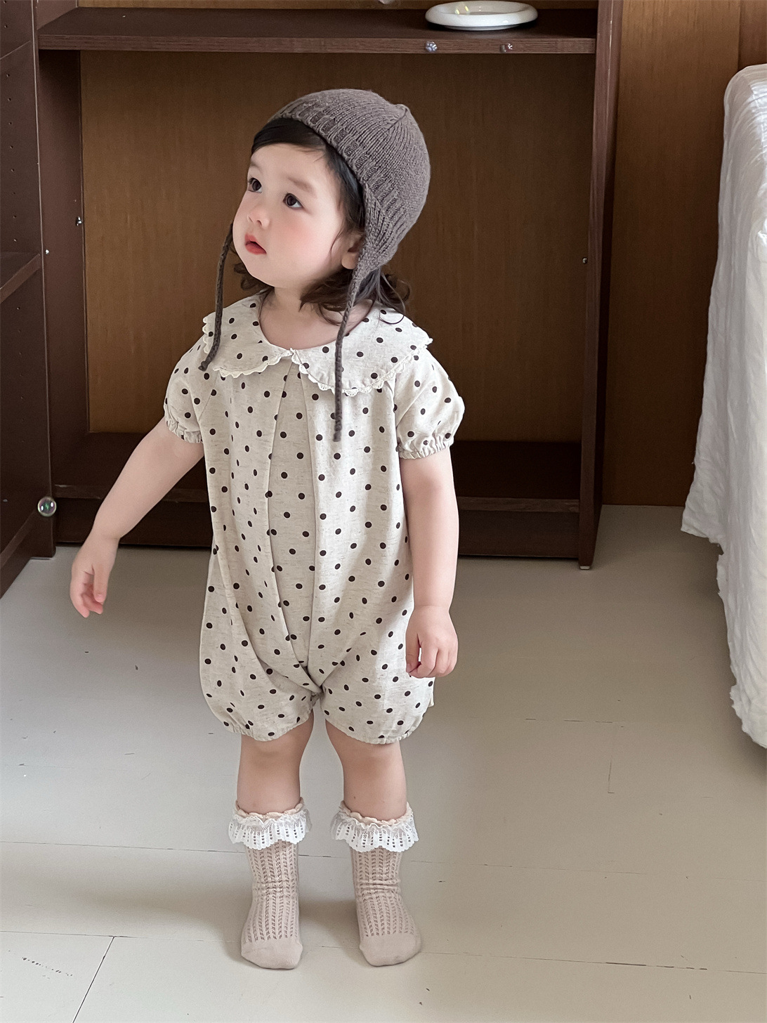 Mameluco de verano para bebé, estilo coreano, ropa infantil, mono de lunares para bebé, mameluco de verano de manga corta, conjunto de verano