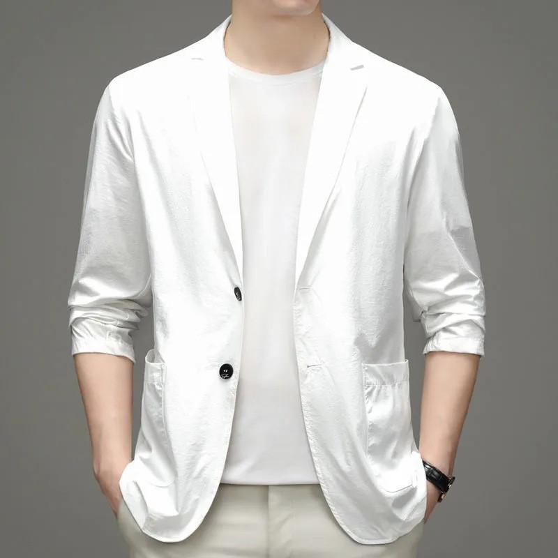 Traje de seda de hielo de verano, ropa de protección solar informal ultrafina para hombres, traje pequeño, chaqueta ligera de primavera y otoño