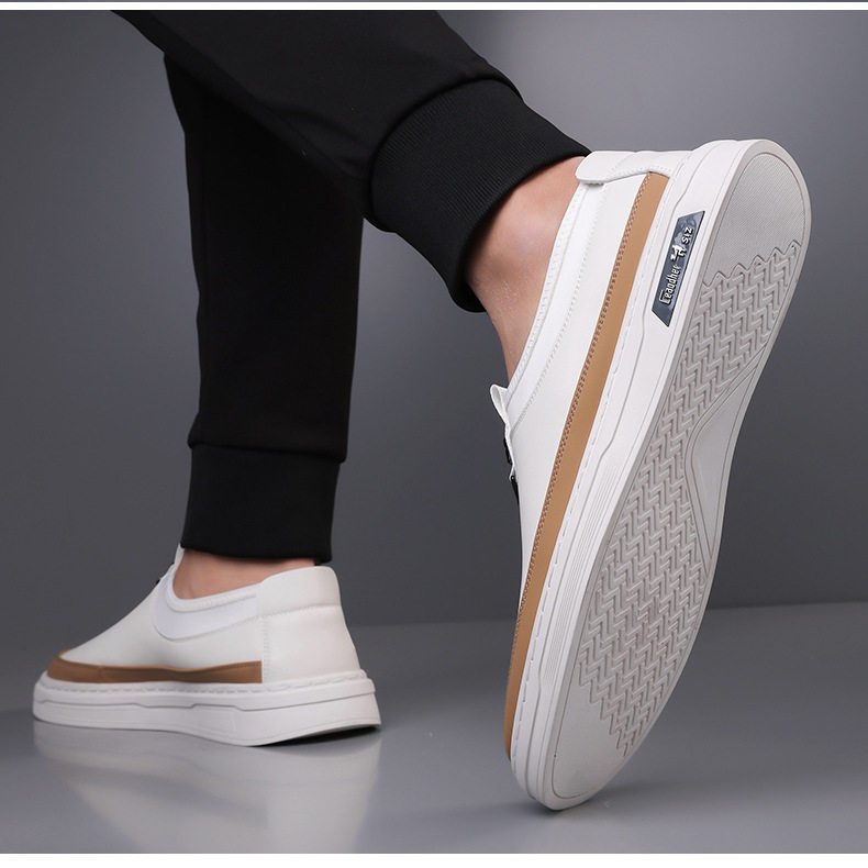 Giày sneaker nam cổ thấp dáng giày ván, mũi tròn, dây buộc, mặt da mềm — GX367 màu trắng, GX367 màu đen chi tiết 14